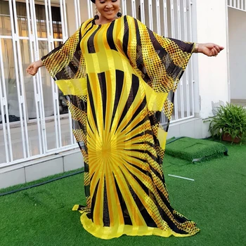2021 Naujas Geltonas Didelis Vasaros Šifono Suknelė Afrikos Moterų dashiki Mados Dot Plus Size Vestidos 2 Nustatyti Skraiste Africaine Femme Drabužiai