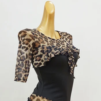 2021 Naują lotynų Šokių Suknelė Praktikos Cothes Leopard Juoda Wrap Suknelės Moterims Klubo Šalis, Seksualus Drabužiai Samba Kostiumas VDB3096