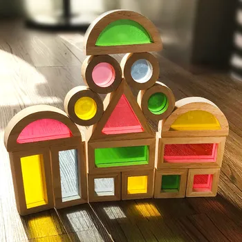 24PCS Vaivorykštė Medinių Blokų Spalvinga Kūdikių Montessori Žaislai Vaikams mokomieji Žaislai Vaikams Dovanų Akrilo Medienos