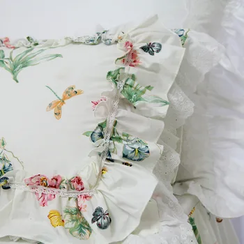 2vnt kaimiškas drugelis meilė gėlių spausdinti užvalkalas didelis nėrinių pynimas medvilnės pillowcover lova, patalynės, pagalvių užvalkalai pagalvę pseudo
