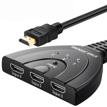 3 Port Mini HDMI suderinamus Jungiklis Splitter XBOX 360 PS3/4 HDTV 3D Grotuvas Kompiuterio HD 1080P 3In1 Išvestis USB Adapterio Kabelis