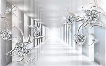 3D, Abstraktūs Balta Gėlė Diamond Sienos Freskos Tapetai Sienos Meno Dekoro Freskomis Sienos Popieriaus Ritinius 3d Tapetai Vandeniui, Drobė