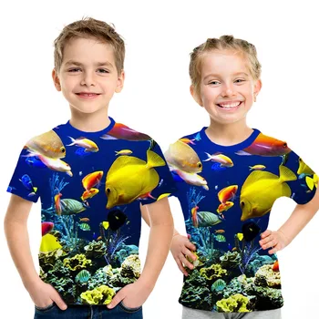 3D atspausdintas augalų/gėlių/grass/žuvies/vaikų marškinėliai berniukui, mergina vasaros mados spalvos drugelis atsitiktinis 4t-14t vaikų marškinėliai