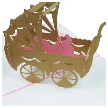 3D Kūdikį vežimėlyje Kortelės Pop-up Gimtadienio Kortelės Kūdikiui, Dovana, Rankų darbo Kirigami Popieriaus Meno Tuščią 3D atvirukas(mergytę)