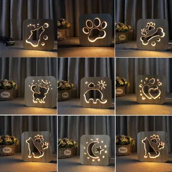 3D Medinio Šuns Leteną Katė Lempos Vaikų Miegamasis Apdailos Šilta Šviesa Miau Buldogas LED USB Naktį Šviesos Vaikams Dovanų Dropshipping