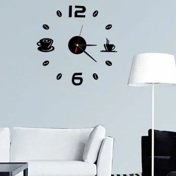 3D PASIDARYK pats Laikrodis Kavos Puodeliai Virtuvės Sienos Meno Veidrodis, Laikrodis, Šiuolaikinio Dizaino ir Namų Apdailos ir Dekoro, Sienų Lipduko Už Kambarį