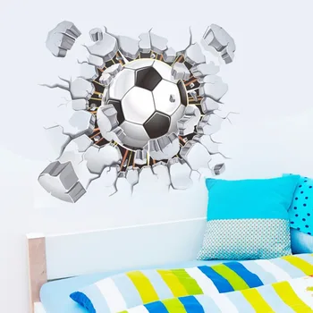 3D Vaizdas Futbolo Laikrodis Lipdukai Skaldyti Sienos PASIDARYK pats Apdailos Freskos Lipni Išgalvotas Žiūrėti Vinilo Decal Vaikų Kambario Svetainės