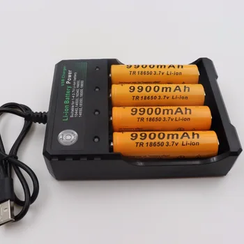 4pcs 18650 baterija 3.7 V 9900mAh įkrovimo liion baterija su krovikliu Led žibintuvėlis batery litio baterija+1pcs Įkroviklis