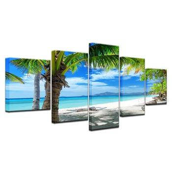 5Panel/gabalas HD Spausdinti Blue sea Beach šiuolaikinės Kraštovaizdžio drobės tapybos sienos plakatus namų kambarį apdaila