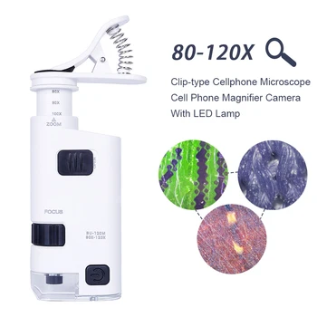 80-120X Zoom Kišeninis Mikroskopas su LED Šviesos Papuošalai Didintuvo Objektyvas Loupe Mini Pocket Didinamojo Stiklo Mobiliojo Telefono Įrašą Magnifie