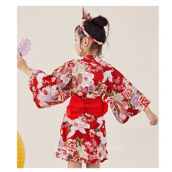 80-140CM Naujagimiui, Rytietiškas Japonų Kostiumas Gril Sakura Kimono Suknelę, Vaikai Prabanga Yukata Haori Gimtadienio Ventiliatorius Naujųjų Metų Drabužių
