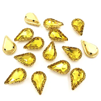 8X13mm Aukso geltonos ašaros siūti cirkonio aukso bazės, su skyle lacy letena stiklo kristalų kriaušės formos kalnų krištolas priedai 