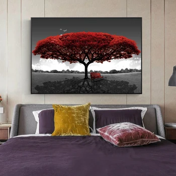 Abstrakti Red Tree Oil Paveikslų Spausdinimas Ant Drobės Meno Spaudinius, Plakatus Ir Spausdina Kraštovaizdžio Sienos Menas Nuotraukos Namų Sienų Apdaila