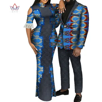 Afrikos Drabužius Porų Dvi Atitikimo Moteris ilgai kutas šalis, vestuvių suknelė ir vyrų-švarkas ir ilgai ziajać kostiumas WYQ631