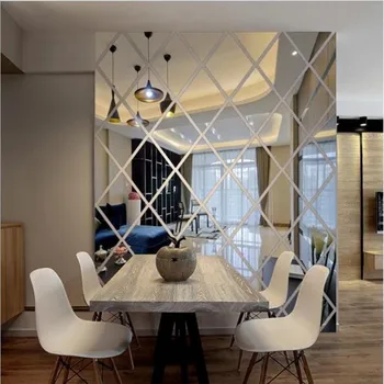 Akrilo Veidrodinė Siena Lipdukas Deimantų Modernaus Dizaino Sieninis Meno Dekoro 3D 
