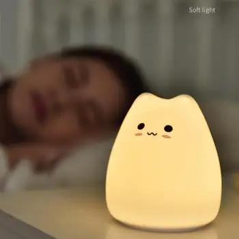 Animaciją Kačių Silikono Lempos Mielas Mažas Naktį Šviesos diodų (LED Spalva Keičiasi Šviesos Spalvinga Lempos Nešiojamų Miegamojo Lempa Namo Apšvietimas