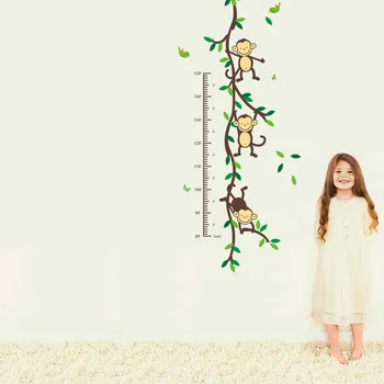 Animacinių filmų gyvūnų beždžionė medžio šaką namų dacor siena lipdukas baby vaikų aukštis priemonė augimo diagrama, vaikų kambarys darželio lipdukai