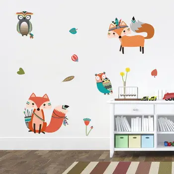Animacinių Filmų Gyvūnų Indijos Stiliaus Fox Sienų Lipdukai Pelėdos Lokys Už Darželio Vaikų Kambarių Sienų Dekoras Sienos Menas Namų Dekoro Priedai