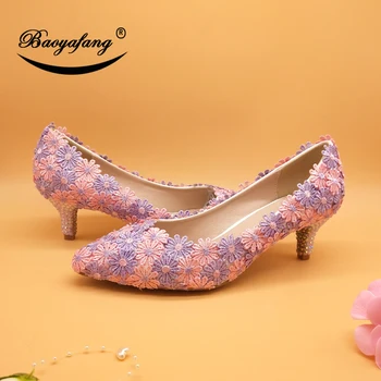 BaoYaFang Kūdikio Rausva, violetinė Gėlių Vestuvių batai su atitikimo krepšiai Ponios moteris saldus šalis suknelė batų Pažymėjo Tne Siurbliai