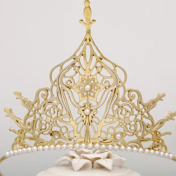 Baroko Derliaus Aukso Spalvos Perlų Vestuvių Rožančiai Ir Karūnos Aukštos Karalius Ir Karalienė Diadems Vestuvių Plaukų Papuošalai Moterims, Plaukų Aksesuarai
