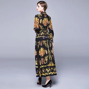 BLLOCUE Mados kilimo ir tūpimo Tako 2020 M. Pavasarį Maxi Suknelė Moterų Stovėti Apykakle ilgomis Rankovėmis Gėlių Spausdinti Single-Breasted Elegantiška, Ilga Suknelė