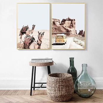 Bohemiškas stilius Drobės Plakatas ir dykumą kupranugaris sienos meno spausdinimo Kalifornija, Arizona turizmo dykumos meno tapybos apdailos painti