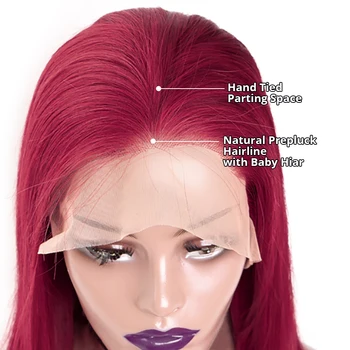 Bordo Raudona Nėriniai Priekiniai Žmogaus Plaukų Perukai Tiesiai Spalvos Žmogaus Plaukų Perukai Už juodaodžių Moterų Colių Prieš nupeštos Nėriniai Priekiniai Perukas