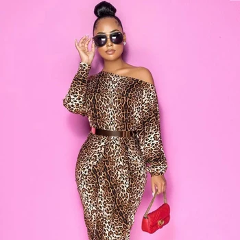 Cheetah Leopardas Spausdinti Elegantiškas Bodycon Suknelė Moterims Vieną Petį Ilgomis Rankovėmis Liesas Suknelės Pavasario 2021 Priekiniai Aukštos Padalinta Suknelė