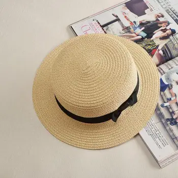 COKK Panamos Skrybėlė Paprasta Vasaros Paplūdimio Skrybėlę Moterų Atsitiktinis Lady Moterų Plokščių Kraštų Bowknot Šiaudų Kepurė Mergaitėms, Saulės, Skrybėlę Chapeu Feminino 2020 m.