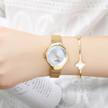 CURREN Laikrodžiai Moterų Kvarcinis laikrodis su Nerūdijančio Plieno Tinklelio, Dirželis Ponios Suknelė Laikrodį Mados Aukso Laikrodis Moterų relojes