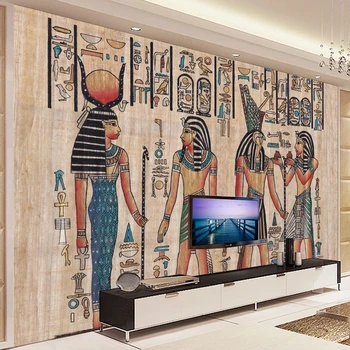 Custom 3D Sienų Freskomis Tapetai Medinės Lentos, Rankomis Dažyti Egiptas Freskos Foto Tapetai Už Kambarį Miegamojo Sienos Meno Tapybos