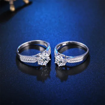 Diamond žiedai 925 sterlingas sidabro moissanite žiedas šešių letena dviguba Vestuvių deimanto žiedas mados sidabro žiedas nustatyti moterų papuošalai