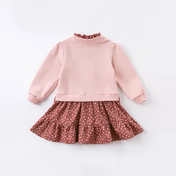 DKH14235 dave bella rudenį mergina mados meilė taškų spausdinti kratinys puoštas suknelė vaikų saldus suknelė vaikams kūdikiams lolita drabužiai