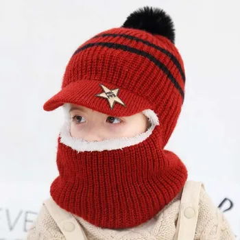 Doit 1 iki 6 metų Žiemos skrybėlę vaikas beanies kailio kamuolys berniukai Kepuraitė Vaikas mezgimo skrybėlės Apsaugoti veido, kaklo vaikų mergaičių Earflap Kepurės