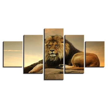 Drobė HD Spaudinių Plakatas Sienos Meno Gyvūnų Paveikslėliais Sistema, 5 Gabalus Žvėrių Karalius Liūtas Paveikslų Kambarį Namų Dekoro