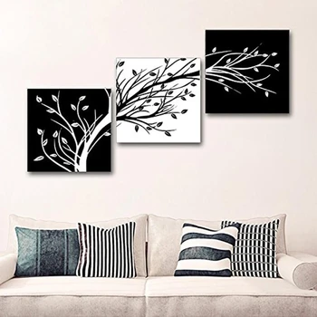 Drobė Sienos Menas Nuotraukas Kambarį Namų Puošybai 3 Gabaliukai Juodos Ir Baltos spalvos Medžio Dažymas Modulinės HD Spausdinti Plakato Sistema