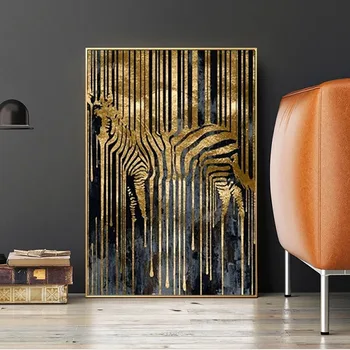 Drobės Tapybai Šiuolaikinio Abstraktaus Meno Aukso Zebra Šiaurės Plakatai ir Spausdina Skandinavijos Sienos Meno Nuotrauką Kambarį Dekoro