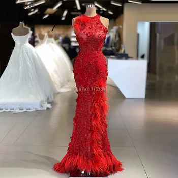 Dubajus Raudonos Plunksnos Vakaro Suknelės 2021 Artimųjų Rytų Duobute Promenadzie Suknelė Vakare Dėvėti Ilgas Inscenizacija Chalatai Chalatas De Soiree Turkijos