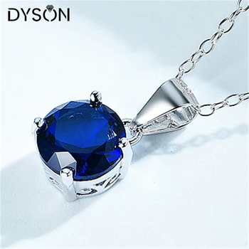 Dyson 925 Sterlingas Sidabro Karoliai Solitaire Turas Sukurta Mėlynas Safyras Su 18 Cm Grandinės Karoliai Moterų Fine Jewelry