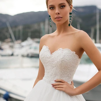 Elegantiškas Brangioji Korsetas Vestuvių Suknelės su Perlų Vestidos de Novia Balta/Dramblio kaulo Tiulio Appliqued Individualų Nuotakos Suknelė 2020 m.