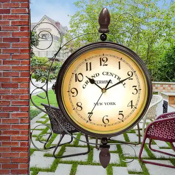 Europos Retro Stiliaus Metalo Dvipusis Sieninis Laikrodis Sodo Derliaus Sieninis Laikrodis Išjungti Dvipusis Sieninis Laikrodis Namų Puošybai