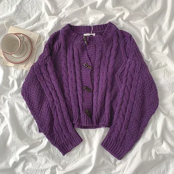 Ezgaga Violetinis Megztinis Moterims Rudens Naujo Kietųjų O-Kaklo, Ilgomis Rankovėmis Megztiniai Megztinis Mygtuką Kalėdų Megztiniai Žiemą Šiltas Korėja Stilius