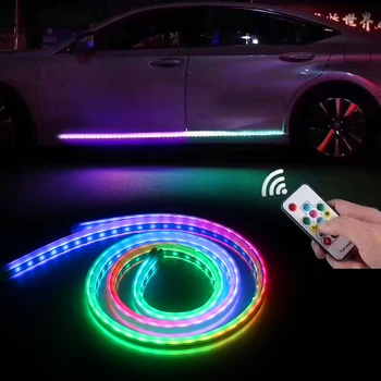 FORAUTO Automobilio LED Durų Šoniniai Žiburiai RGB Apdailos Lanksti Juostelė Šviesos Streamer Auto Durų Lempos Nuotolinio Valdymo Atmosfera Lempos