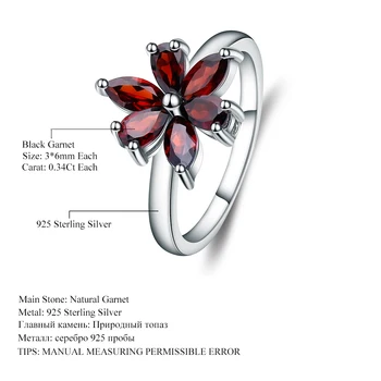 Gem Baleto 1.86 Ct Natūralus Raudonasis Granatas Brangakmenio Gėlės Žiedas Moterims 925 Sterlingas Sidabro Vestuvių Juostoje Piršto Žiedą Fine Jewelry