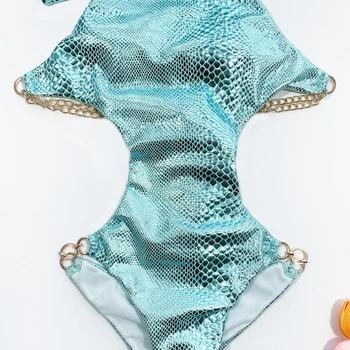 Grandinės blizga moteris maudymosi kostiumėlį vienas gabalas bodysuits 2020 m. Aukštos kaklo ekstremalių seksualus maudymosi kostiumėliai moterims monokini Push up thong maudymosi kostiumas