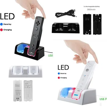 Greitas Įkroviklis Doko Stotis Nintendo Wii valdymo pultelio USB 4/2 Uostas +4/2 Baterijų &LED Šviesos Įkrovimo Dokas Įkrovimo Stovas