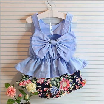 Greitis parduoti, perduoti vasaros mergaitė kostiumas atgal lankas liemenė-sijonas + 2 kartus, vaikų drabužiai gėlių šortai