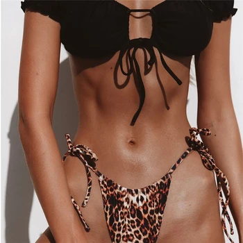 Gyvūnų Spausdinti Leopard Bikini Push Up Maudymosi Kostiumėlį Seksualių Moterų Bikini Komplektas 2020 M. Brazilijos Thong Maudymosi Kostiumą Bandeau Maudymosi Kostiumėliai Paplūdimio Drabužiai