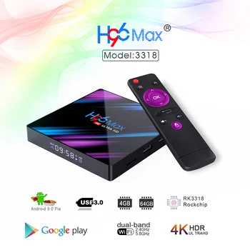 H96 MAX Android 9.0 IPTV LAUKE RK3318 Quad core Dual wifi BT 4K media player h96max android tv box palaikymas Smart TV