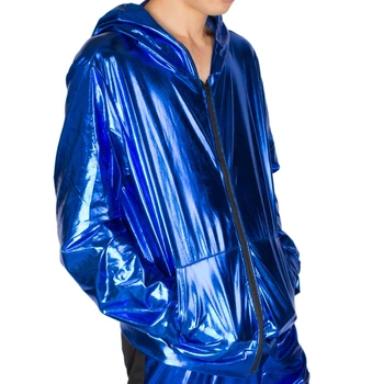 Iki 2017 m. Pavasario Rudens Vyrų Mėlyna bombonešis Striukė Etapo Rezultatus Dėvėti paillette vyrų casaco Hip-Hop šokių kailis